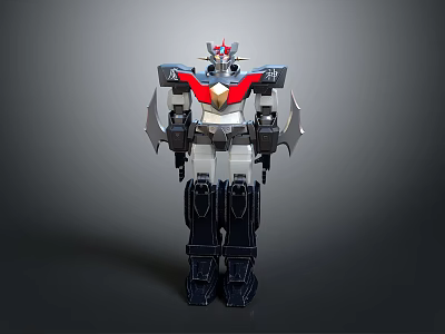 Armored Red And Silver Mecha Robot Character With Horned Head Design For Game Or Movie 3d model