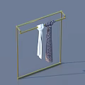 Golden Metal Hanger With White And Patterned Ties Hanging On It