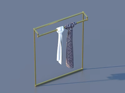 Golden Metal Hanger With White And Patterned Ties Hanging On It 3d model