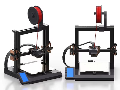 Industrial 3D Printers With Red Filament And Blue Base Printing Process Machine 3d model