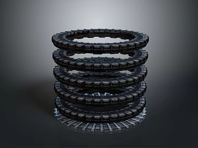 Stacked Black Rings Forming Mechanical Structure With Interlocking Segments And Industrial Aesthetic 3d model
