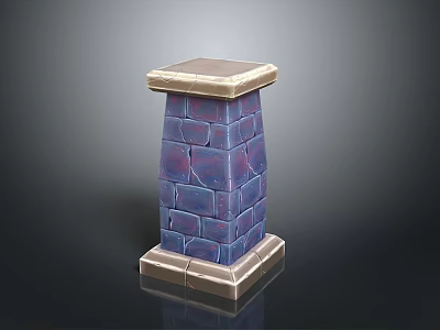 Brick Tower Structure With Blue Purple Bricks And Top Bottom Borders 3d model