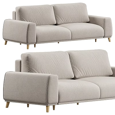 Modern Light Beige Two-Seater Sofa With Wooden Legs And Fabric Upholstery 3d model