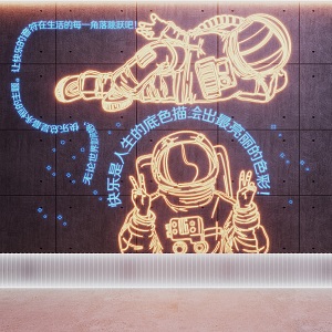 Trendy astronaut neon lights decorative lights clock in to take photos background wall neon lights background wall 3d model