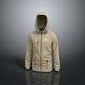 Modern Beige Hooded Jacket With Zippered Front And Functional Pockets Design 3d model