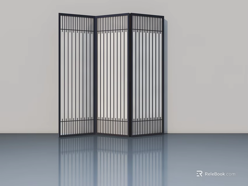 Modern Black Folding Door With Vertical Slats Design For Interior Decor 3d model