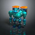 Detailed Teal Robot Design With Orange Top Parts And Mechanical Arms Legs