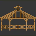 Orange Wooden Gazebo Frame Structure With Intricate Roof Support Beams