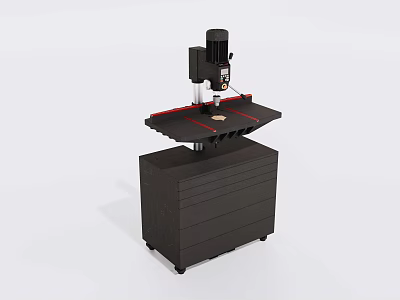 Industrial Equipment Workbench With Black Body Motor And Drawer Cabinet Red Guide Lines 3d model