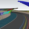 Garden Landscape Design Featuring Curved Bridge With Colorful Railings Over Water and Green Surroundings