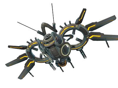 Futuristic Sci-Fi Mechanical Device With Circular Structures Mechanical Arms And Yellow Accents 3d model