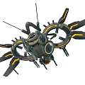 Futuristic Sci-Fi Mechanical Device With Circular Structures Mechanical Arms And Yellow Accents 3d model