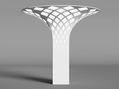 Modern White Column With Hollow Geometric Pattern Top And Decorative Structure 3d model
