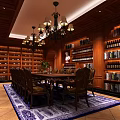 Elegant Wine Cellar With Wooden Wine Racks Dining Table Chairs And Chandelier