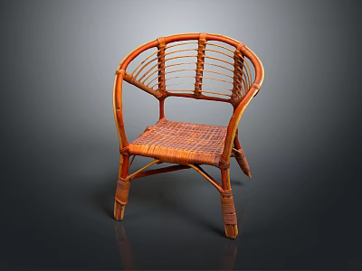 Handcrafted Rattan Wicker Stool with Curved Armrests and Woven Seat Backrest 3d model