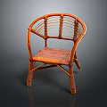 Handcrafted Rattan Wicker Stool with Curved Armrests and Woven Seat Backrest
