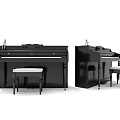 Black Upright Pianos With Matching Stools For Musical Instrument