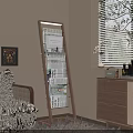 Wooden Ladder Shelf Holding Newspapers In Cozy Living Room With Sofa Cabinet And Green Plant