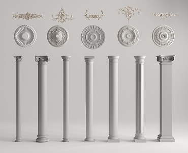 European style Roman column Roman column combination carved lamp panel corner flower 3d model