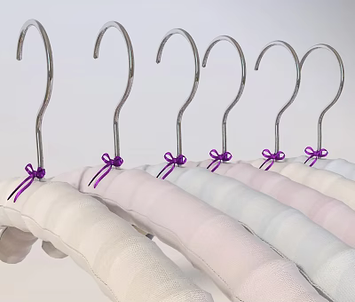 Soft Padded Hangers With Metal Hooks Purple Ribbons And Assorted Colors For Clothes 3d model