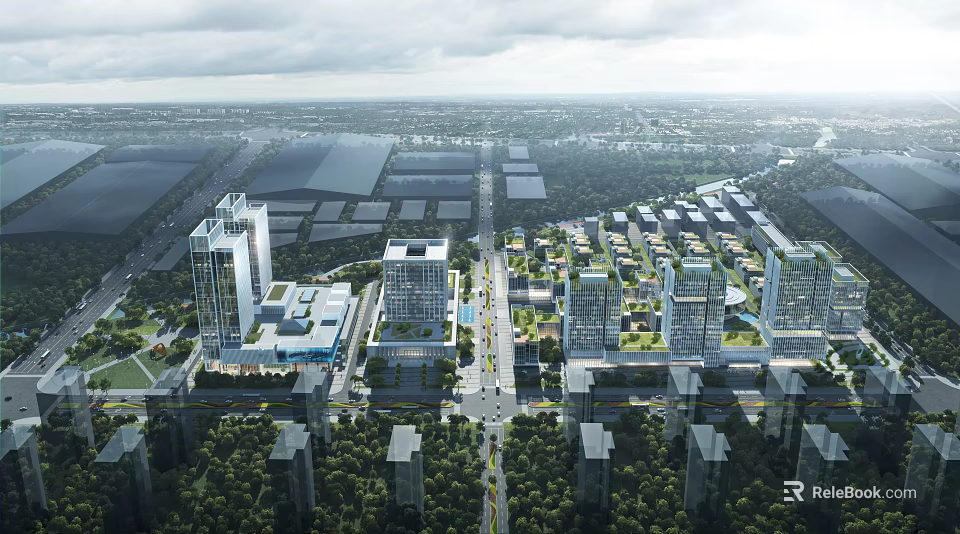 Modern Industrial Factory Park With Multiple Buildings Wide Roads And Green Landscaping 3d model 