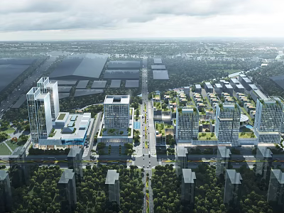 Modern Industrial Factory Park With Multiple Buildings Wide Roads And Green Landscaping 3d model