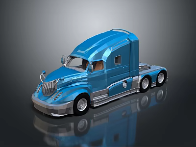 Blue Modern Truck 3D Rendered With Streamlined Design Silver Accents And Multiple Wheels 3d model