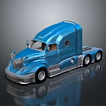 Blue Modern Truck 3D Rendered With Streamlined Design Silver Accents And Multiple Wheels