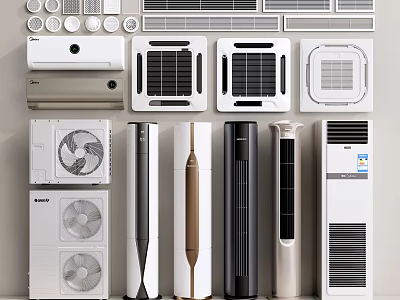 Collection of Air Conditioners and Fans Featuring Modern Designs and Various Styles 3d model