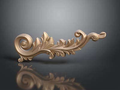 Intricate Golden Carving with Leaf Scroll Patterns and Shiny Surface on Dark Background 3d model