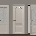 Light Colored Hinged Doors With Grid Glass Arched Top And Vertical Panel Designs 3d model