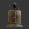 Vintage Weapon Metal Blowtorch Featuring Rustic Yellow Red Handle And Antique Nozzle Design