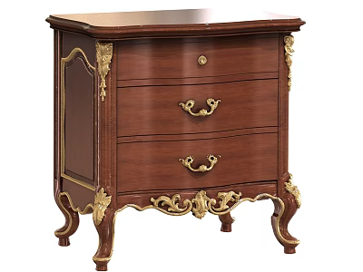 Classical Wooden Bedside Table with Gold Accents Ornate Carvings and Three Drawers 3d model