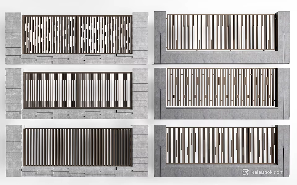 Modern Building Exterior Wall Designs With Metal Grille And Stone Patterns 3d model 