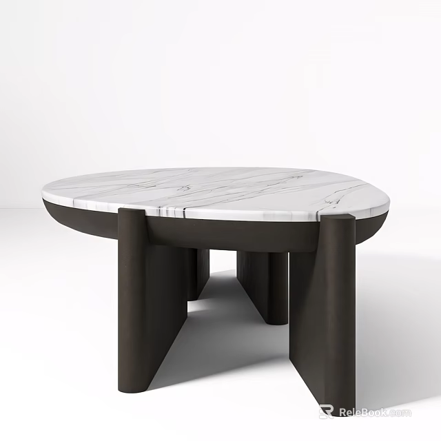 Round Modern Bar Counter With White Veined Marble Top And Dark Supports 3d model 