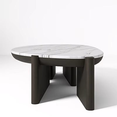 Round Modern Bar Counter With White Veined Marble Top And Dark Supports 3d model