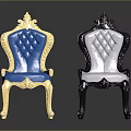 Elegant Classic Carved Chairs With Blue Gray Diamond Tufted Upholstery And Ornate Legs