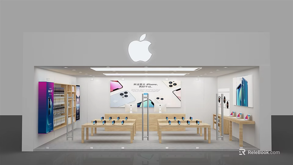 Apple Store Interior With Logo Display Tables And Product Showcases 3d model 