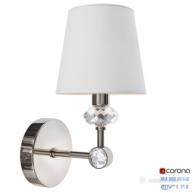 Modern Wall Sconce with White Lampshade and Crystal Decorative Metal Bracket 3d model 