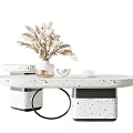 Modern Coffee Table With Terrazzo Surface And Circular Base Adorned With Dried Plants 3d model