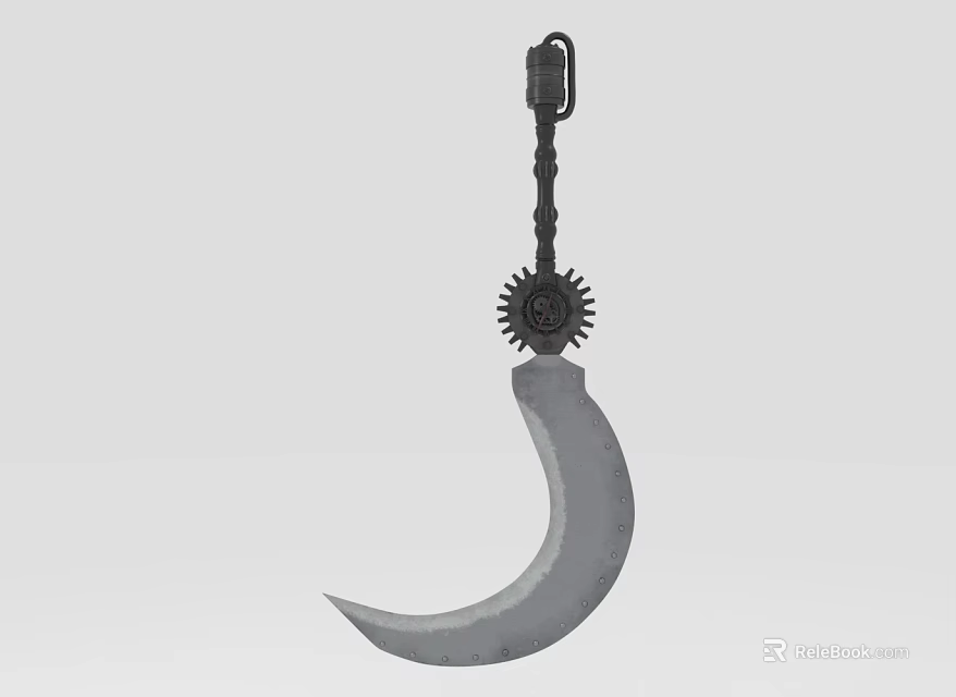 Decorative Metal Crescent Hook Design With Gear And Chain Elements 3d model 