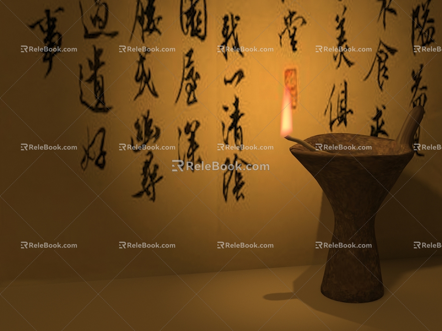 Chinese ancient oil lamp lights night reading 3d model