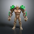 Muscular Stone Creature With Green Glowing Crystals On Shoulders And Arms