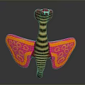 Colorful Butterfly With Yellow Black Striped Body And Pink Wings Featuring Circular Patterns