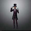 Top Hat Wearing Character In Purple Coat Holding Small Green Creature With White Gloves