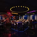 Modern Bar Interior With Circular Lighting Stylish Bar Counter And Comfortable Seating 3d model