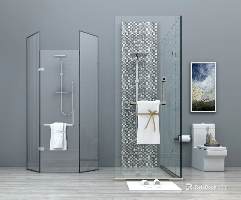Modern Shower Room Featuring Glass Enclosures Tiled Walls Towels Toilet And Modern Design 3d model 