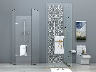 Modern Shower Room Featuring Glass Enclosures Tiled Walls Towels Toilet And Modern Design 3d model
