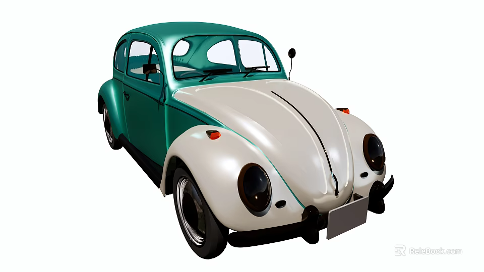 Vintage Green and White Classic Beetle Car with Retro Design Features 3d model 