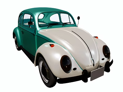 Vintage Green and White Classic Beetle Car with Retro Design Features 3d model